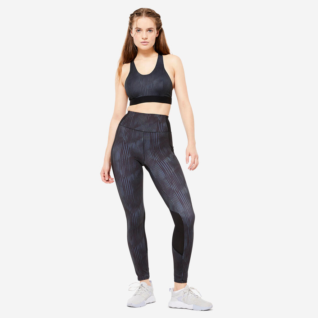 لگ ورزشی زنانه- فیتنس با جیب گوشی و به رنگ مشکی چاپی و طوسی